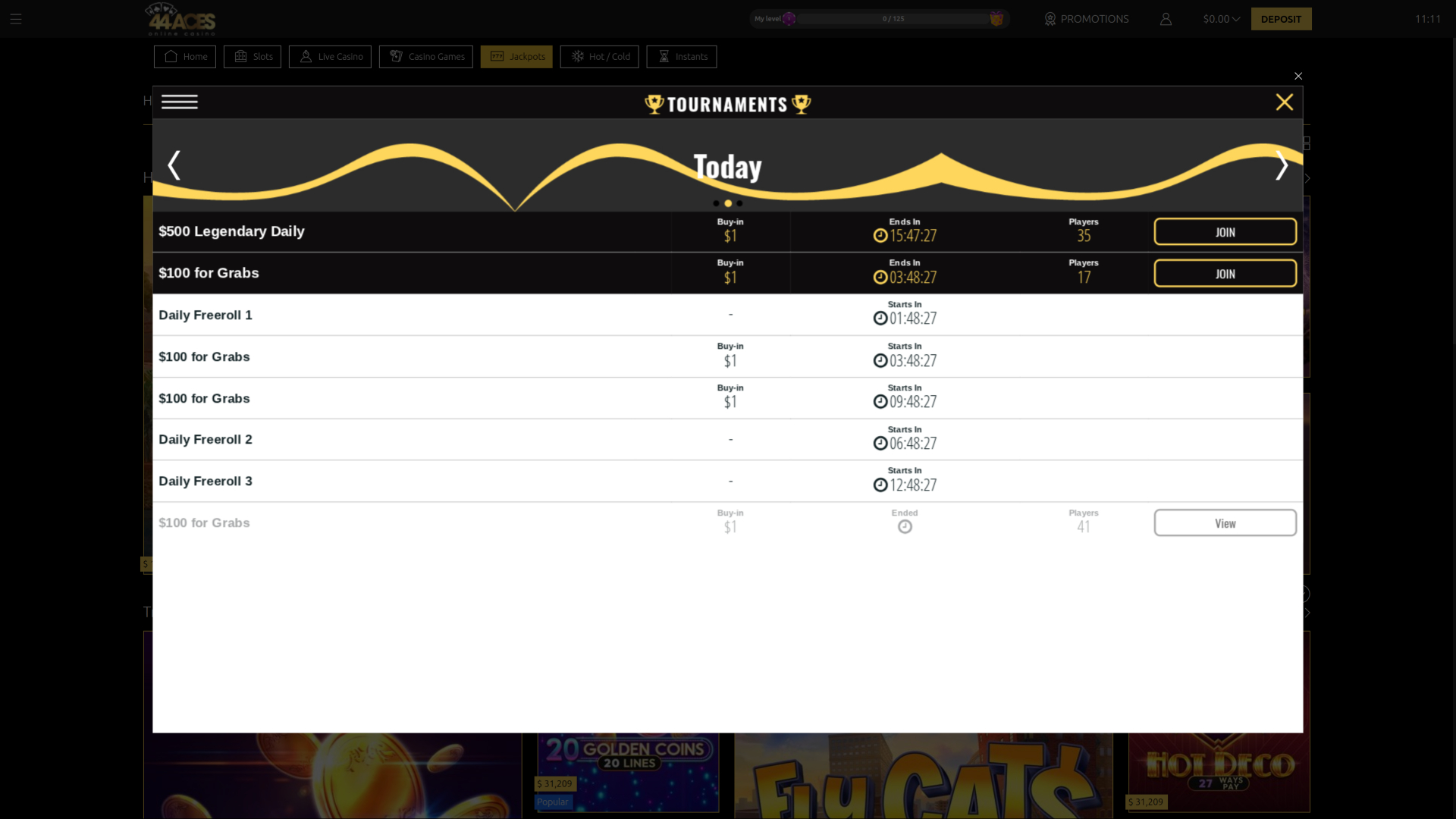 44Aces Casino Desktop-Turniere