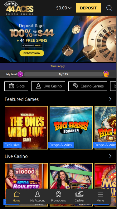 44Aces Casino mobile Startseite