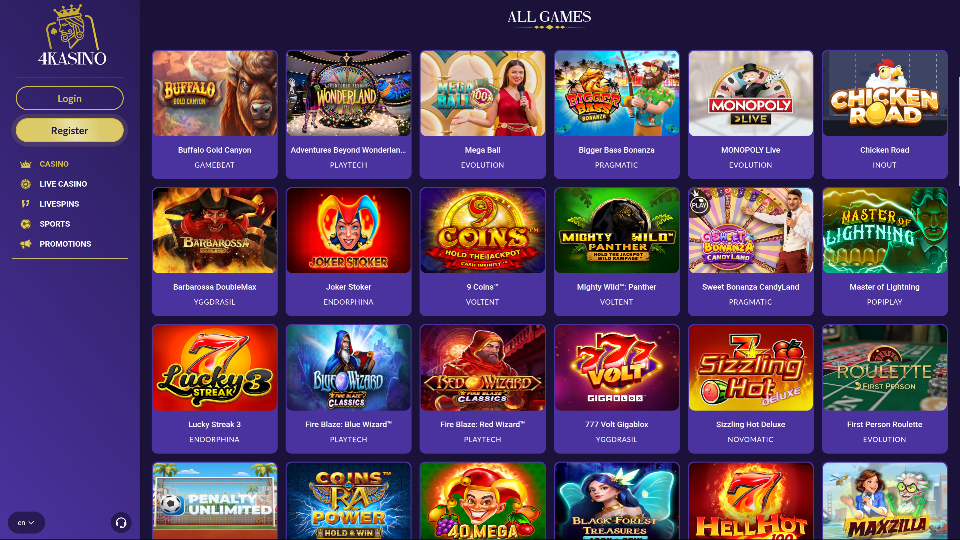 Giochi desktop di 4Kasino