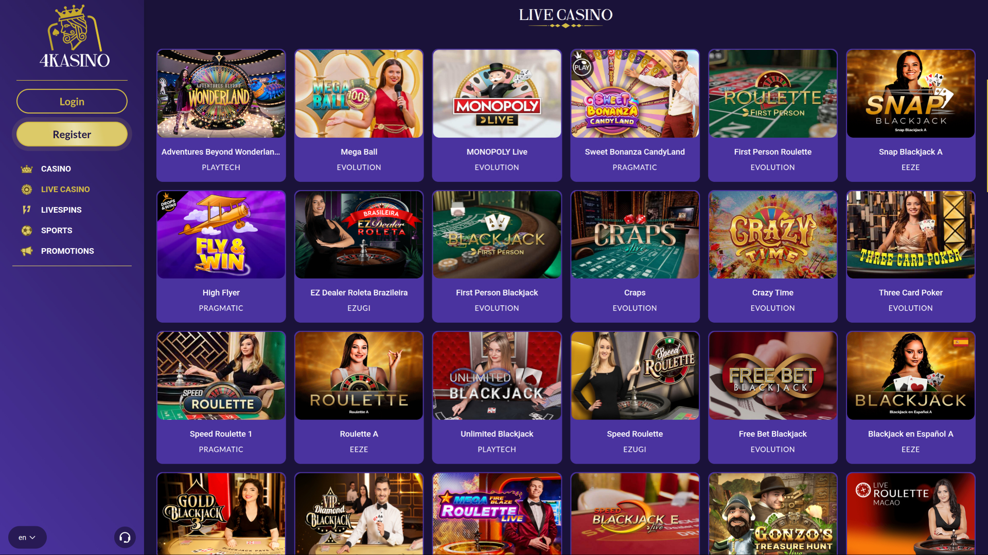 Casinò live desktop di 4Kasino