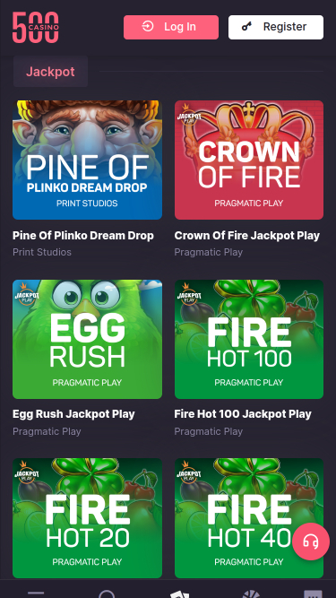 Jackpot mobile de 500 Casino