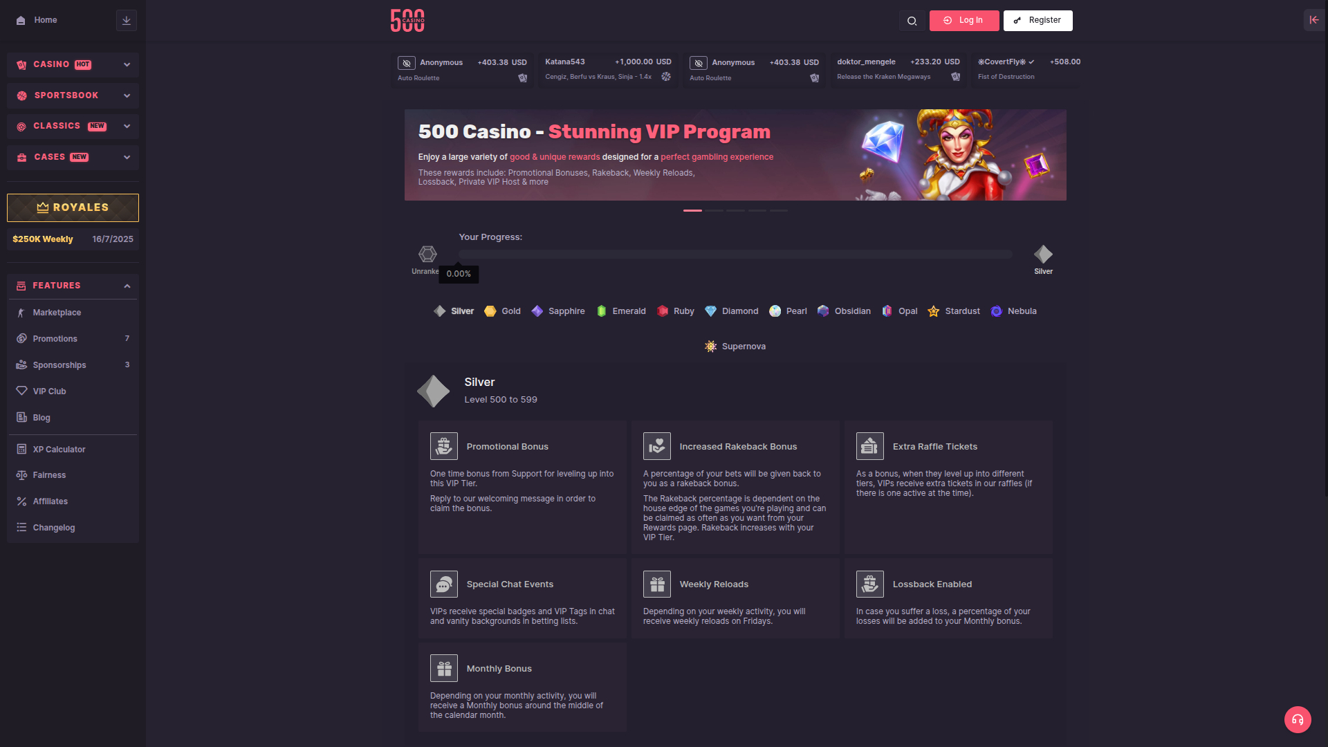 Programme VIP de bureau du 500 Casino