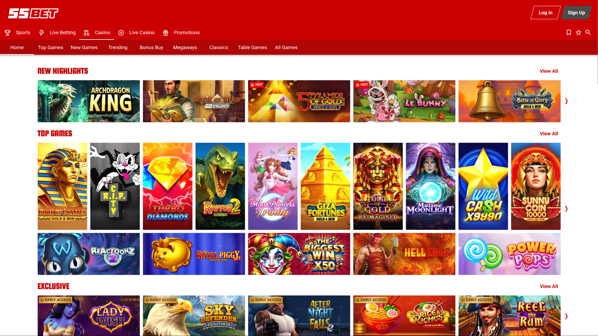 Jeux de casino sur ordinateur 55Bet