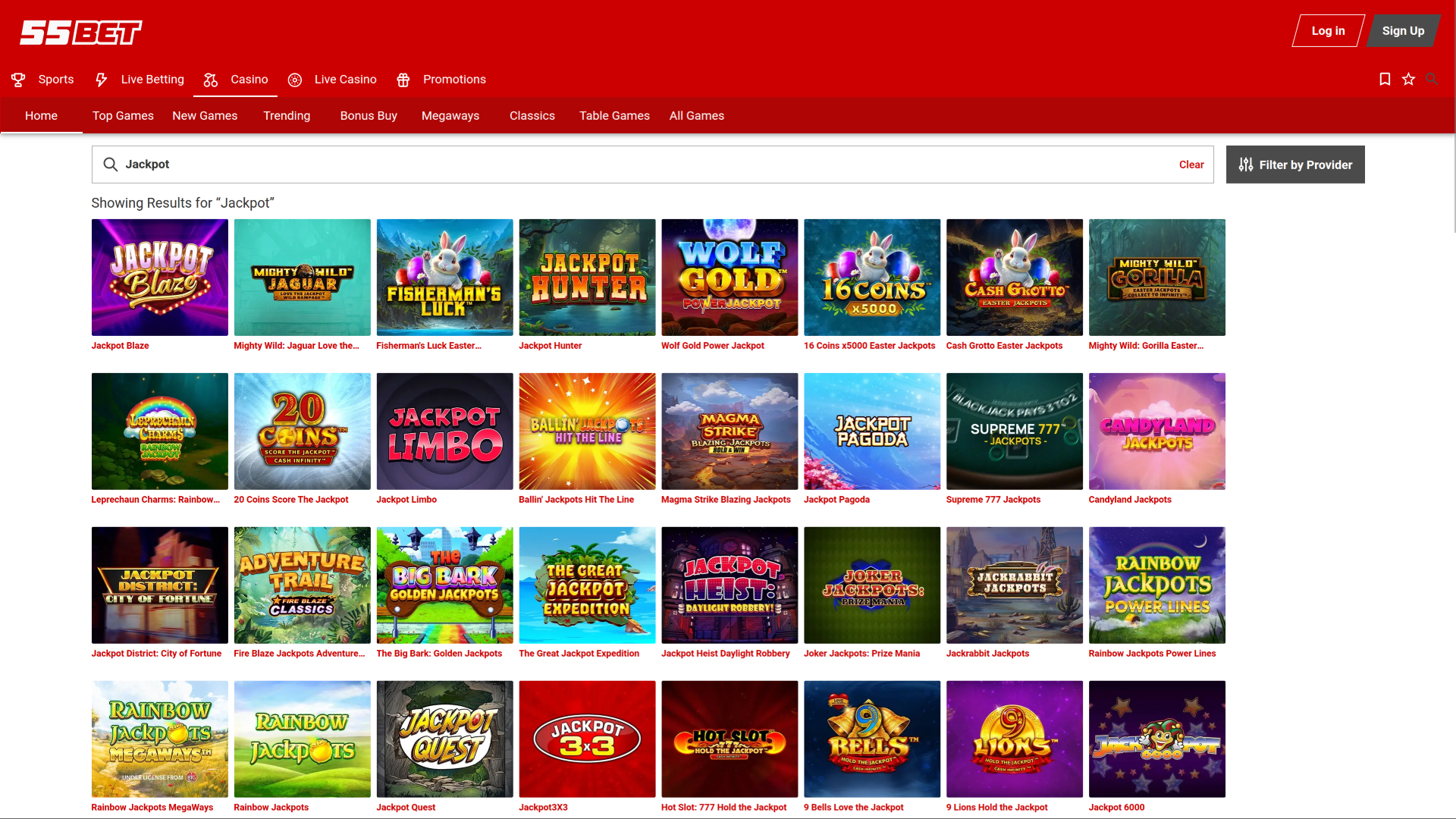 Jackpot de bureau du casino 55Bet