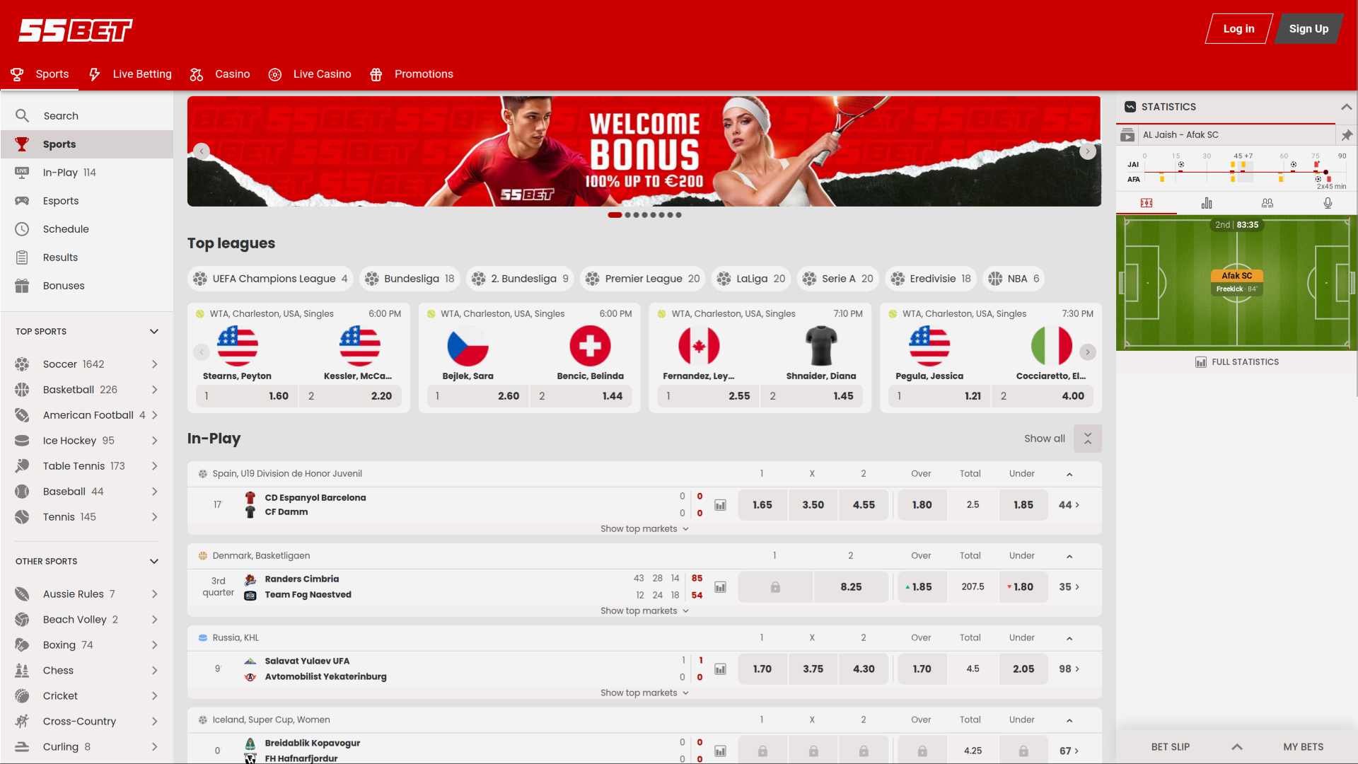 Paris sportifs sur ordinateur au casino 55Bet