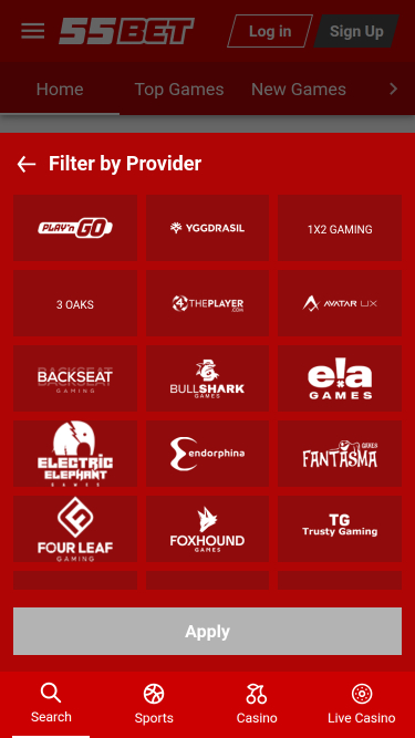 Développeurs de jeux mobiles de casino 55Bet