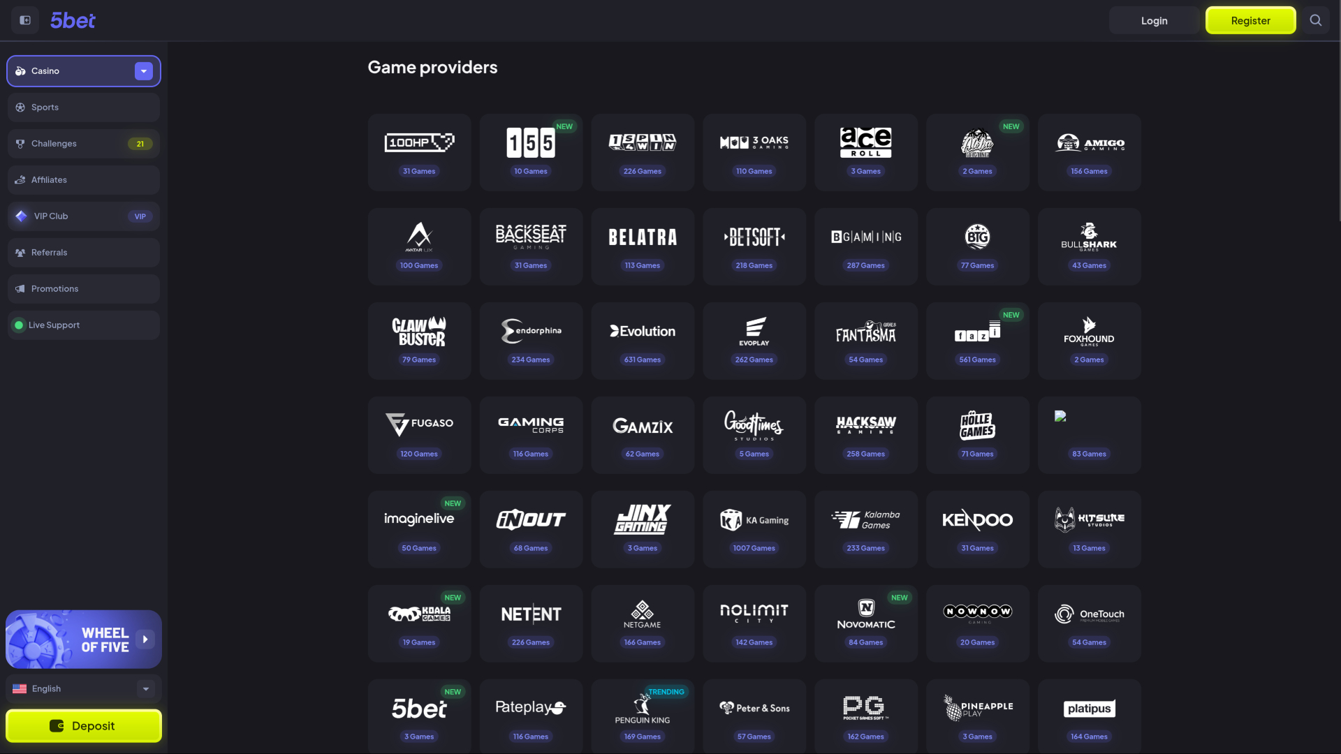 5bet Casino Desktop-Spieleentwickler