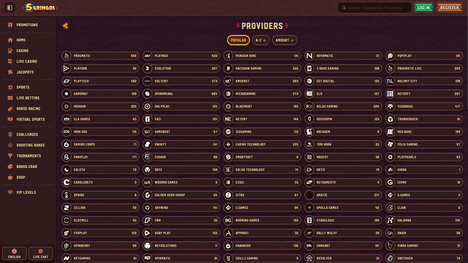 Desarrolladores de juegos de escritorio de 5Gringos Casino