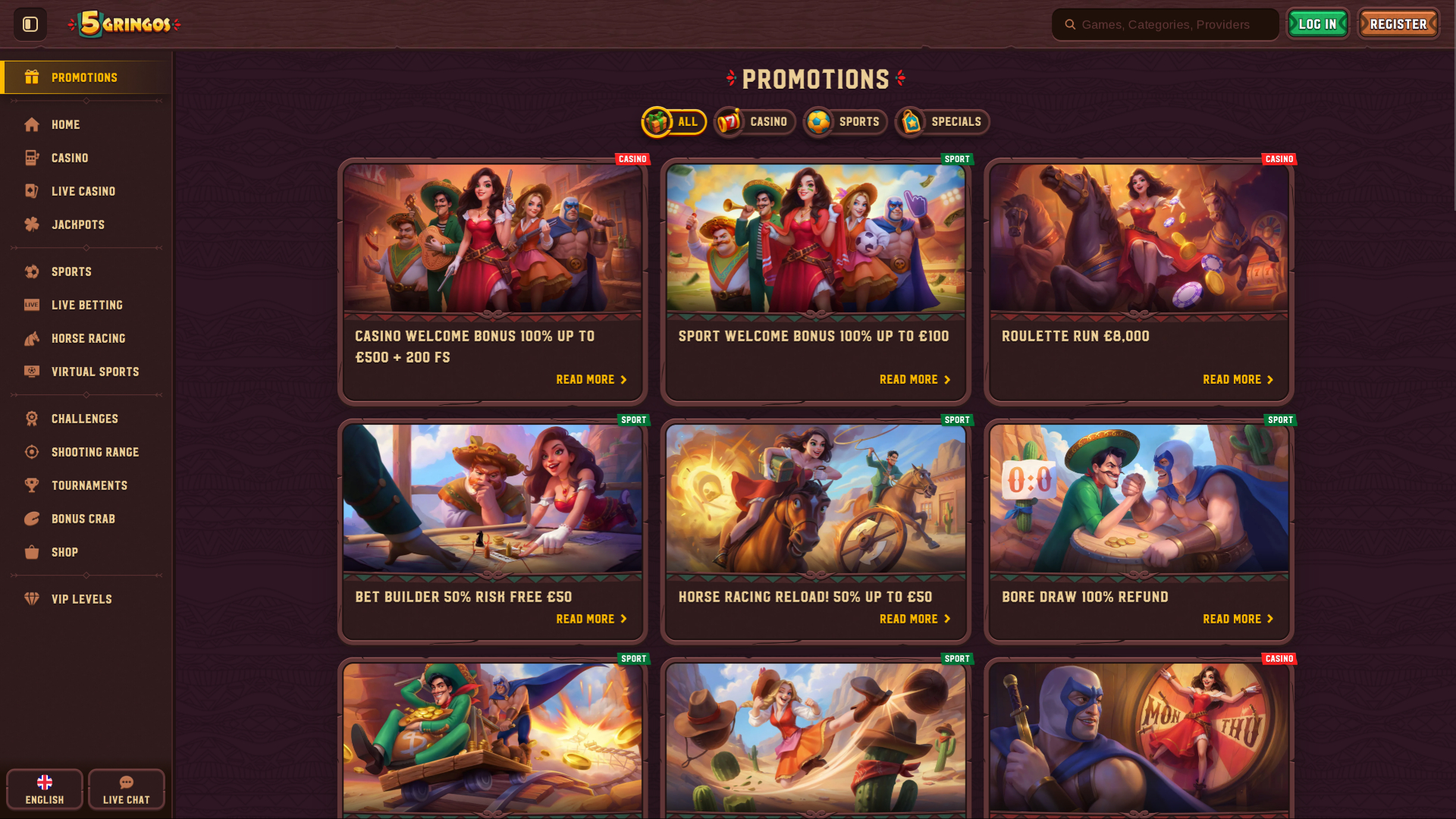 Promociones de escritorio de 5Gringos Casino
