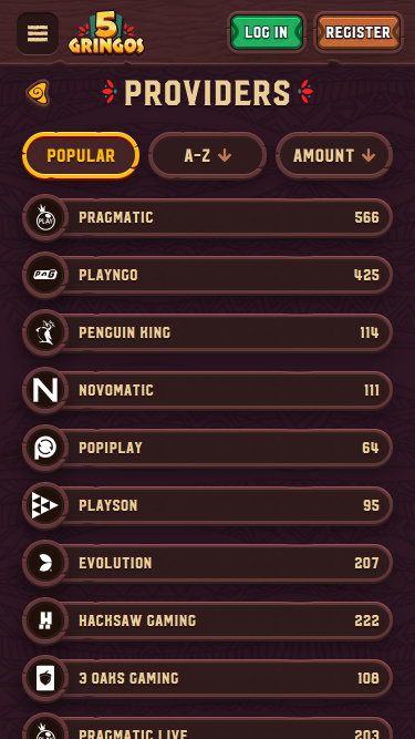 Desarrolladores de juegos móviles de 5Gringos Casino