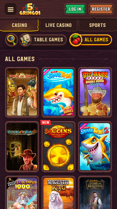 Juegos móviles de 5Gringos Casino