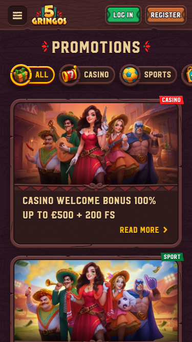Promociones móviles de 5Gringos Casino