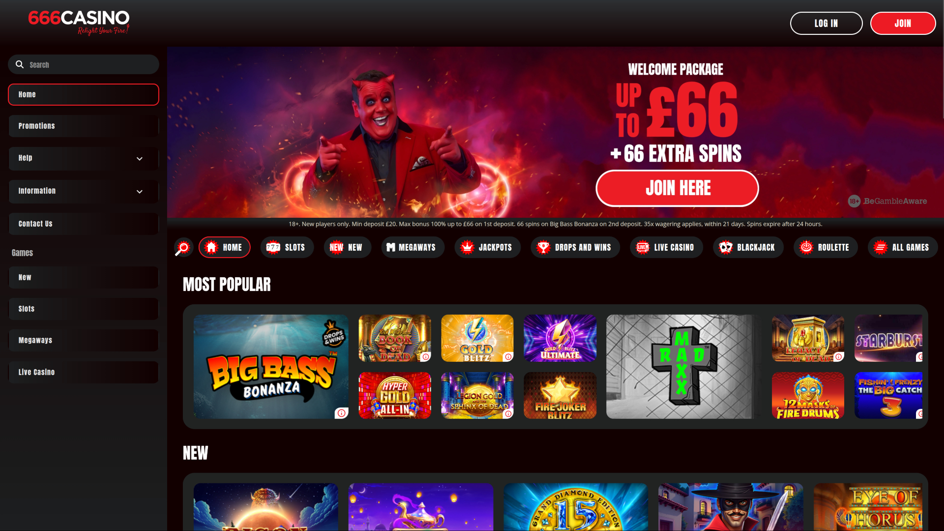 Homepage desktop di 666 Casino