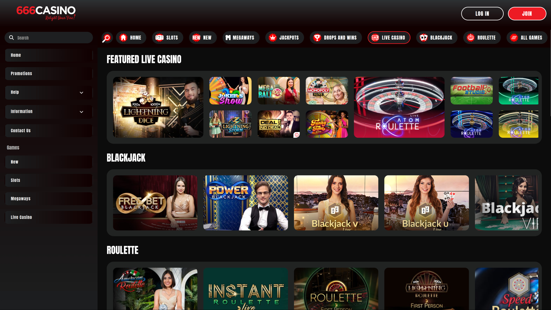 Live dealer desktop di 666 Casino