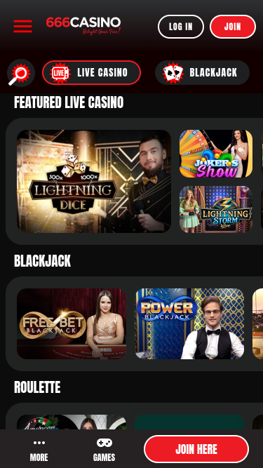 Live dealer mobile di 666 Casino