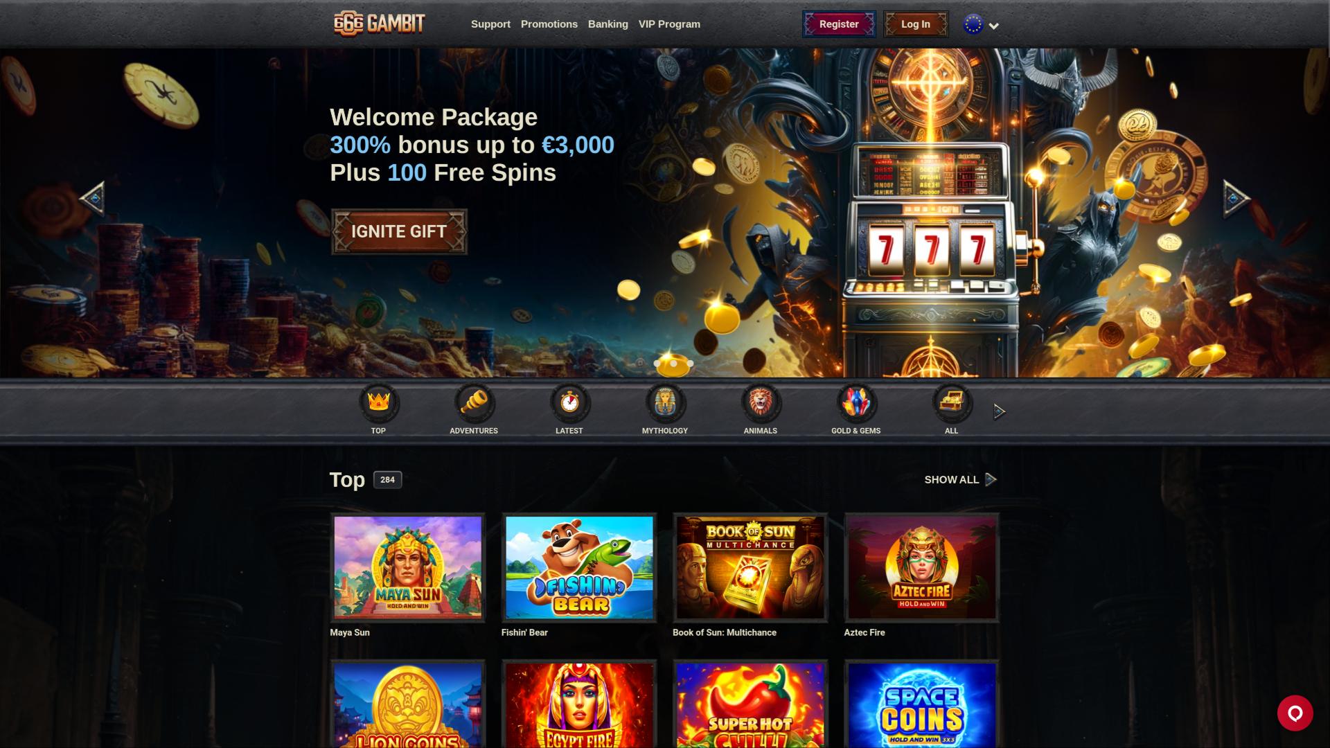 666 Gambit Casino homepage 
