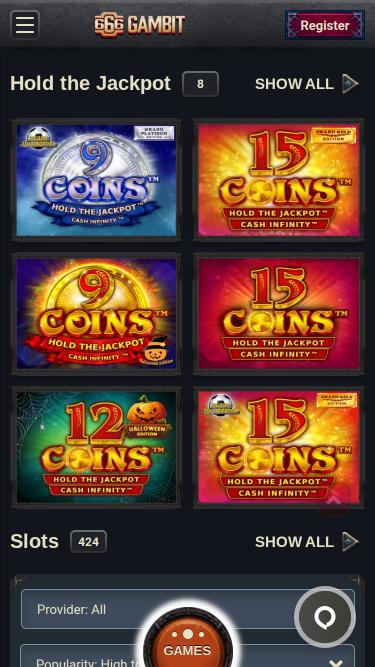 666 Gambit Casino jackpot mobile page 