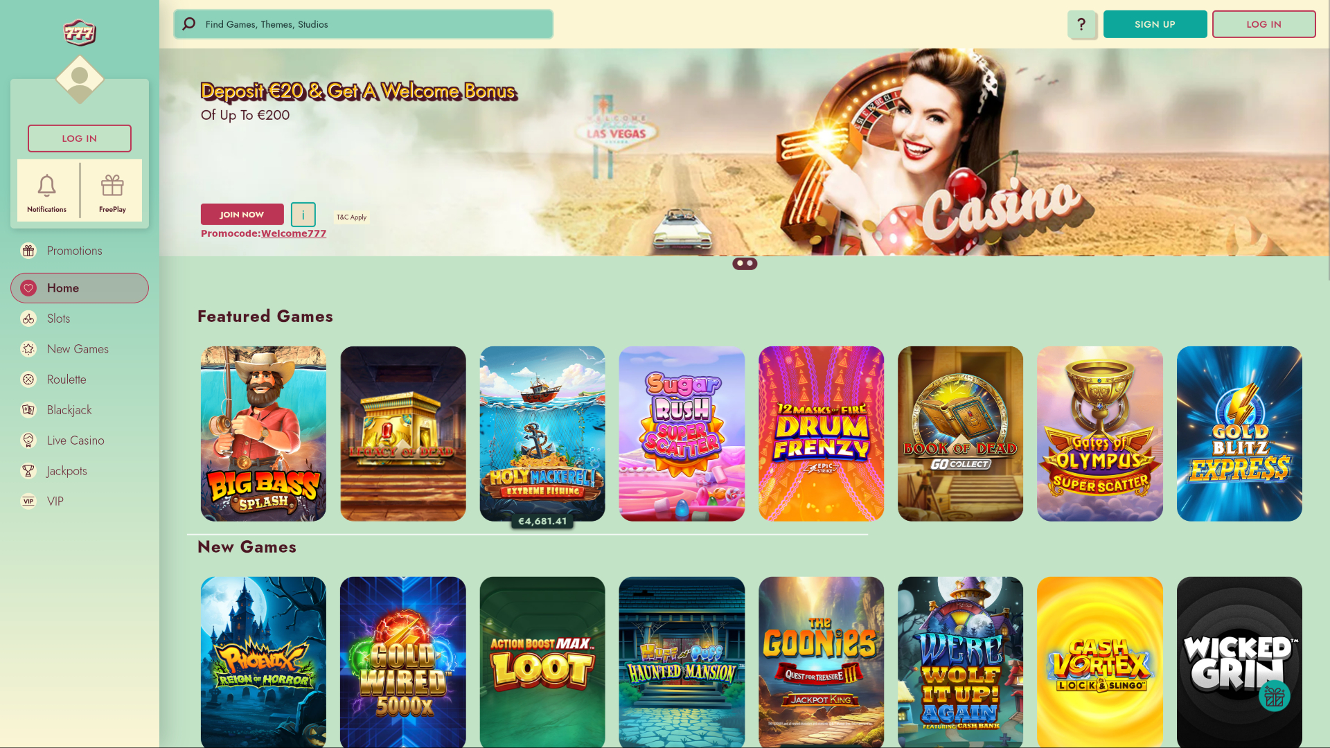 777 Casino Desktop Homepage