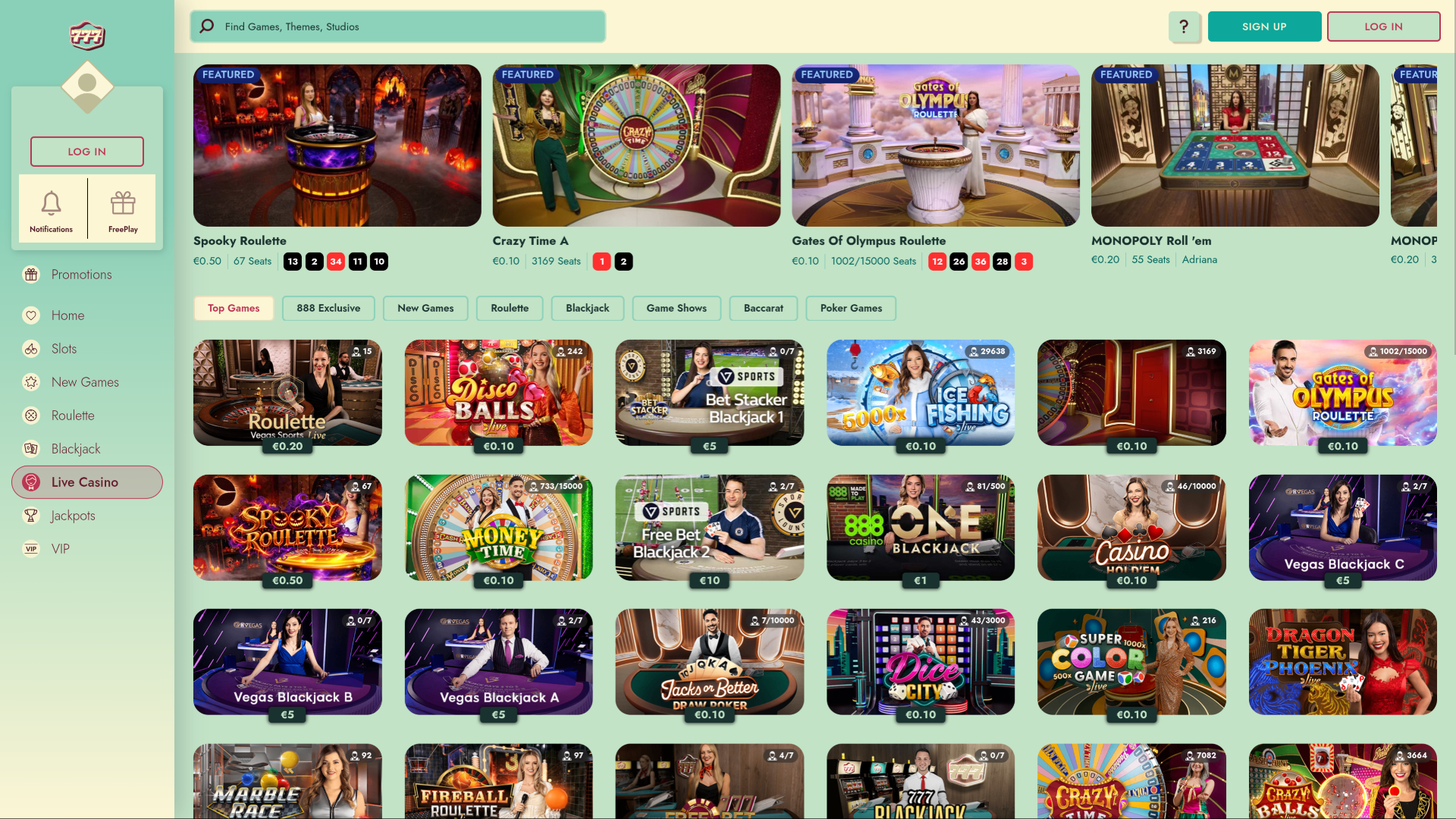 777 Casino Desktop Live Dealer