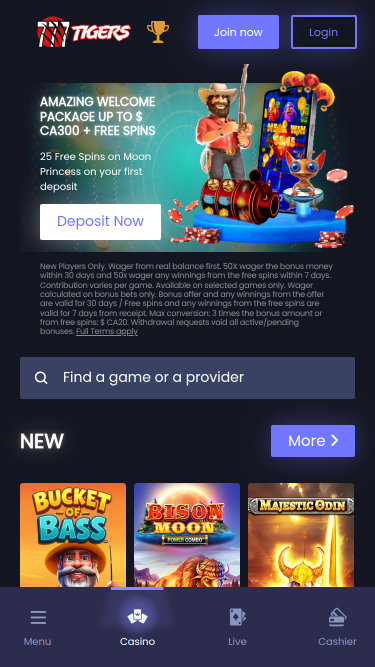 Homepage mobile di 777Tigers Casino