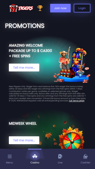 Promozioni mobile di 777Tigers Casino