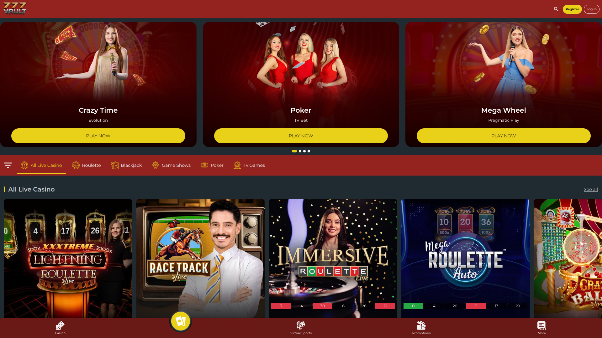 777Vault Casino Live-Dealer Desktop
