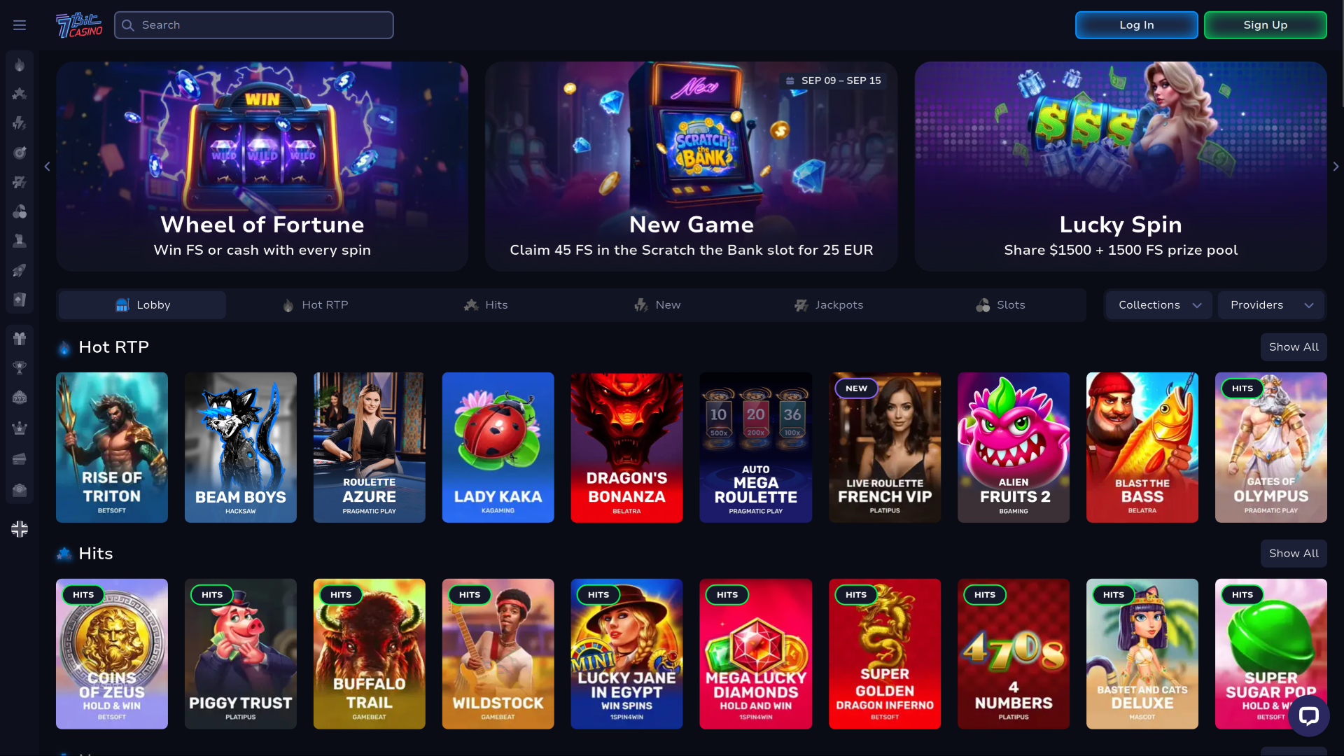 Homepage desktop di 7Bit Casino
