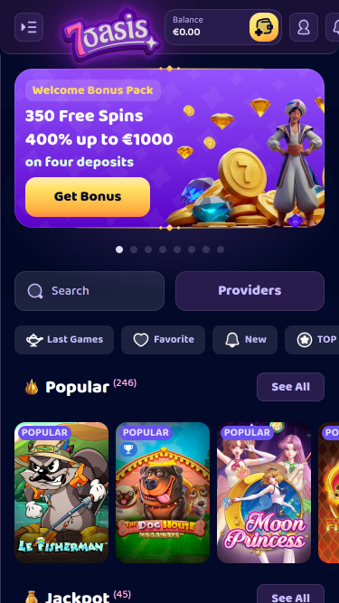 Page d'accueil mobile du casino 7Oasis