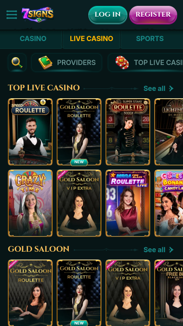 Croupier en direct mobile de 7Signs Casino