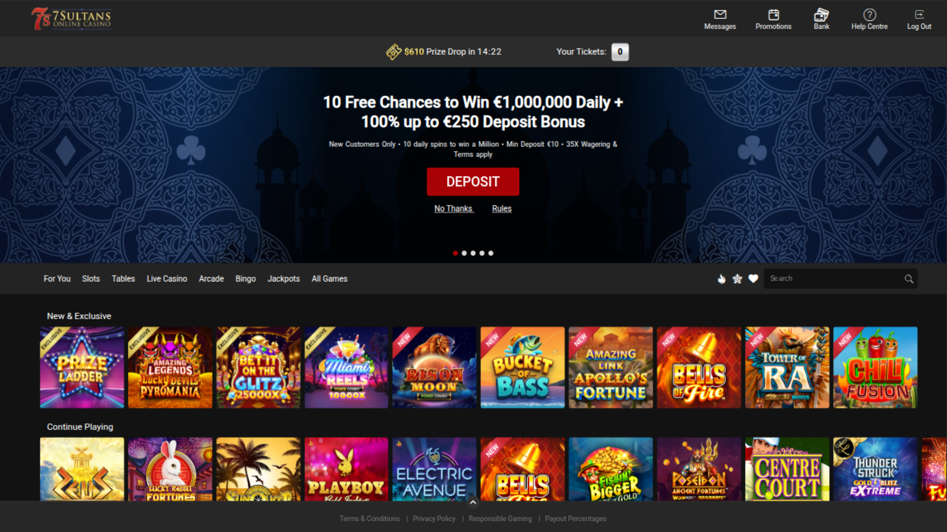 Page d'accueil de bureau de 7 Sultans Casino