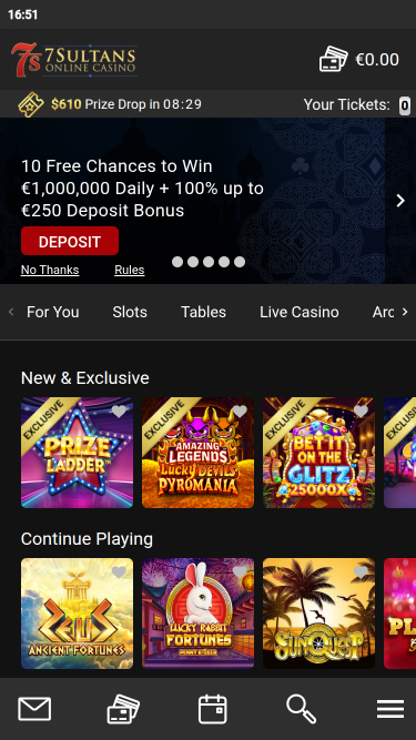 Page d'accueil mobile de 7 Sultans Casino