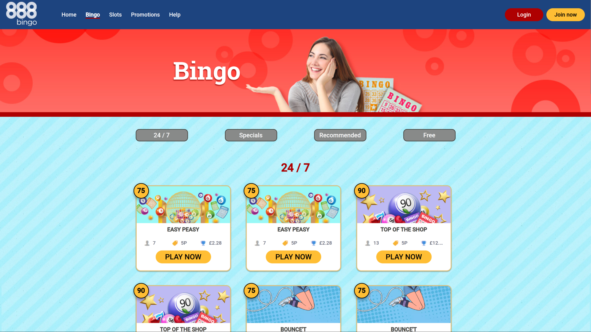 Bingo desktop di 888 Bingo Casino