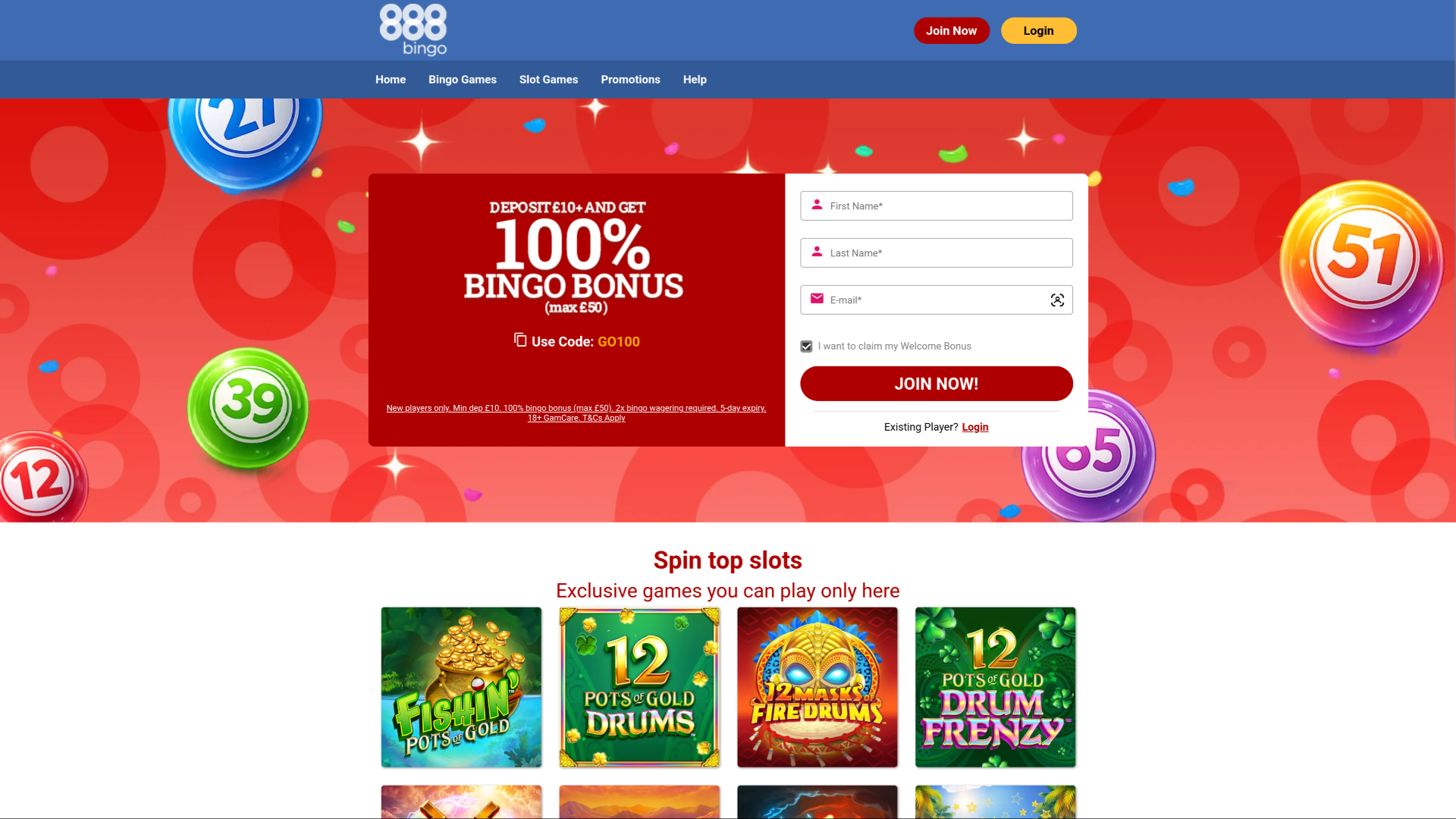 888 Bingo Casino Desktop Homepage