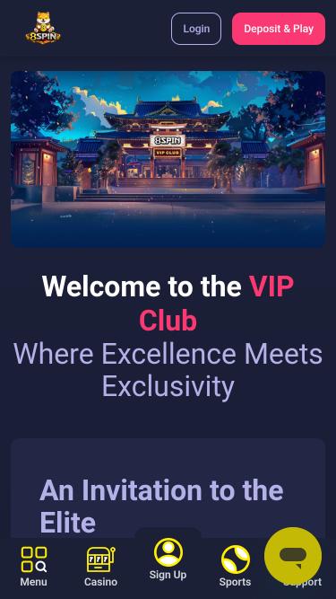 8Spin Casino VIP mobile page