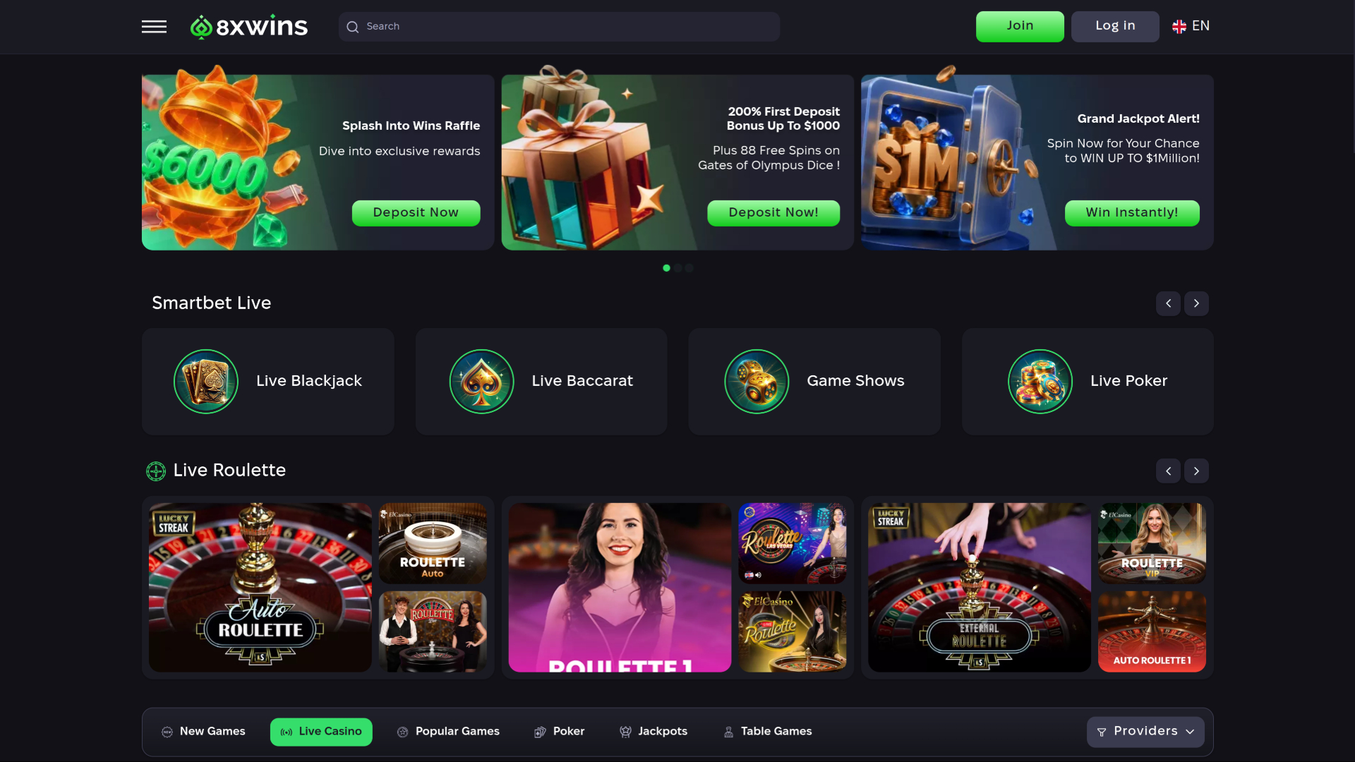 8xwins Casino Desktop Live Dealer