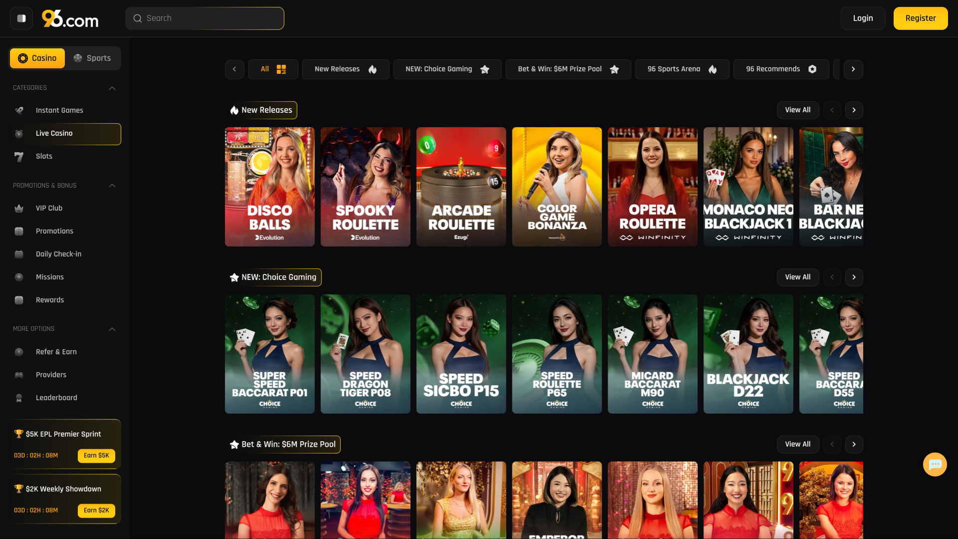 96 Casino Desktop Live Dealer