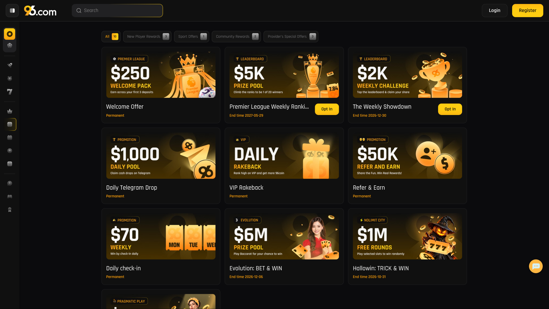 96 Casino Desktop Promotions