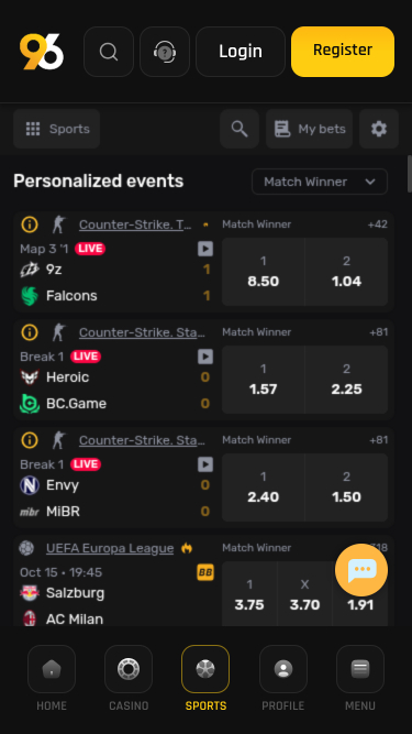 96 Casino Mobile Sports