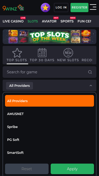 Développeurs de jeux mobiles de 9Winz Casino