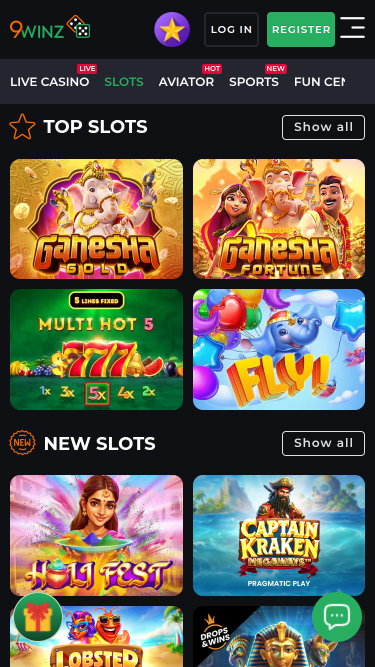 Jeux mobiles de 9Winz Casino