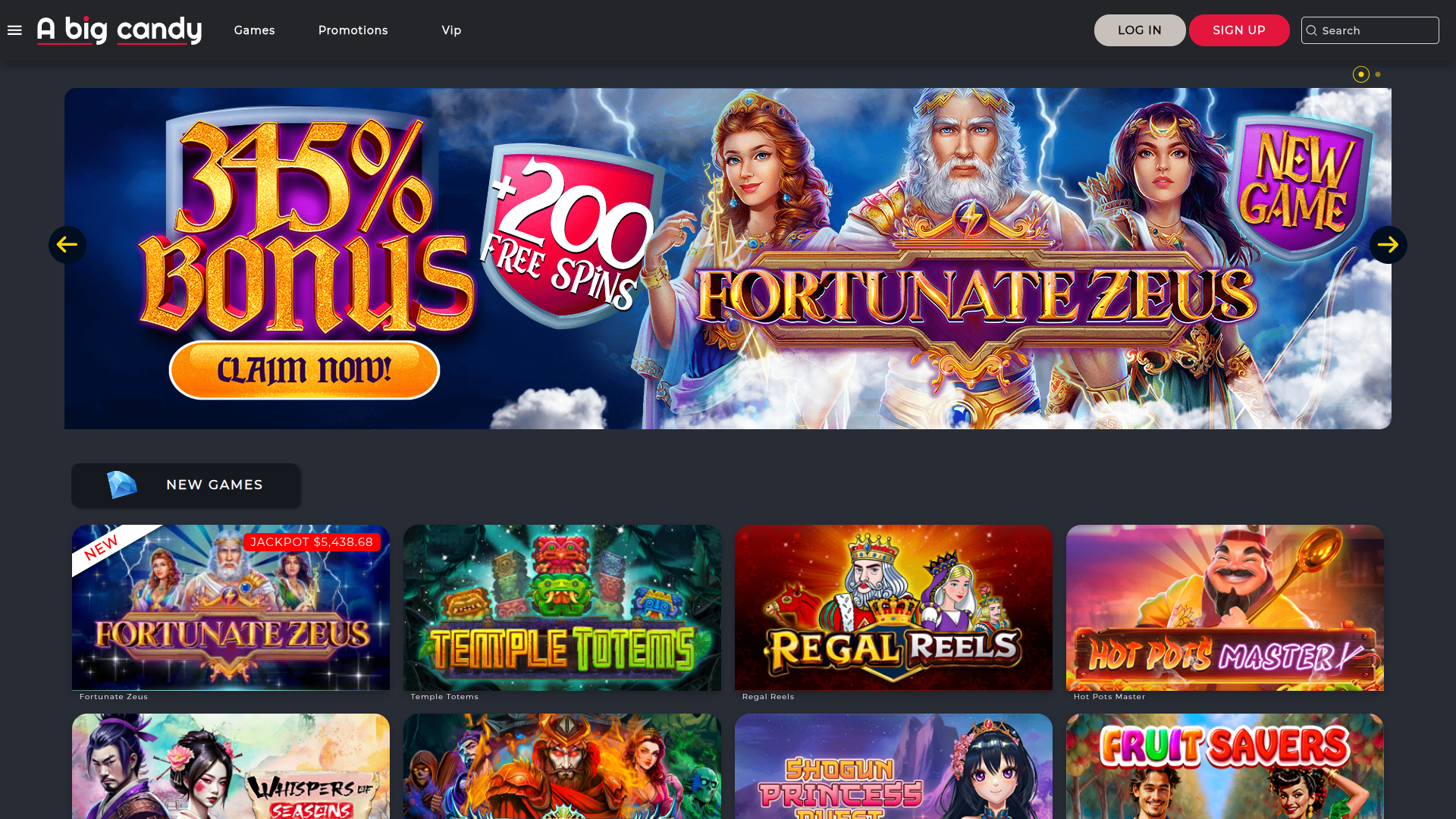 Homepage desktop di A Big Candy Casino