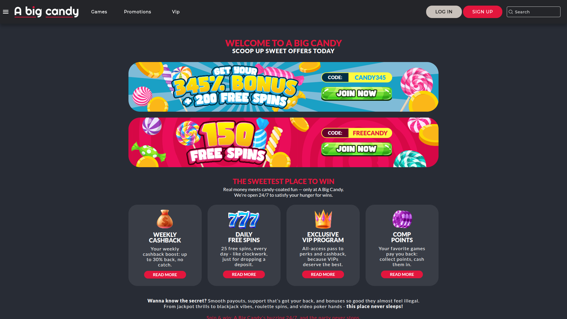 Promozioni desktop di A Big Candy Casino