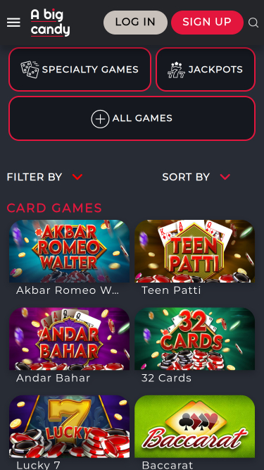 A Big Candy Casino Mobile Card Games