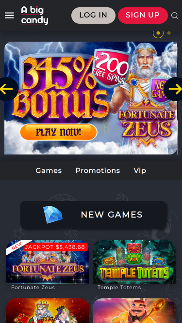 Homepage mobile di A Big Candy Casino