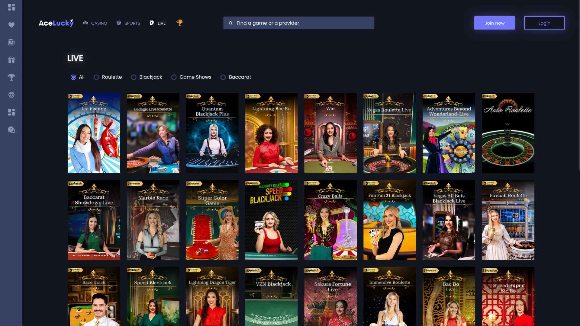 Crupier en vivo de escritorio de Ace Lucky Casino