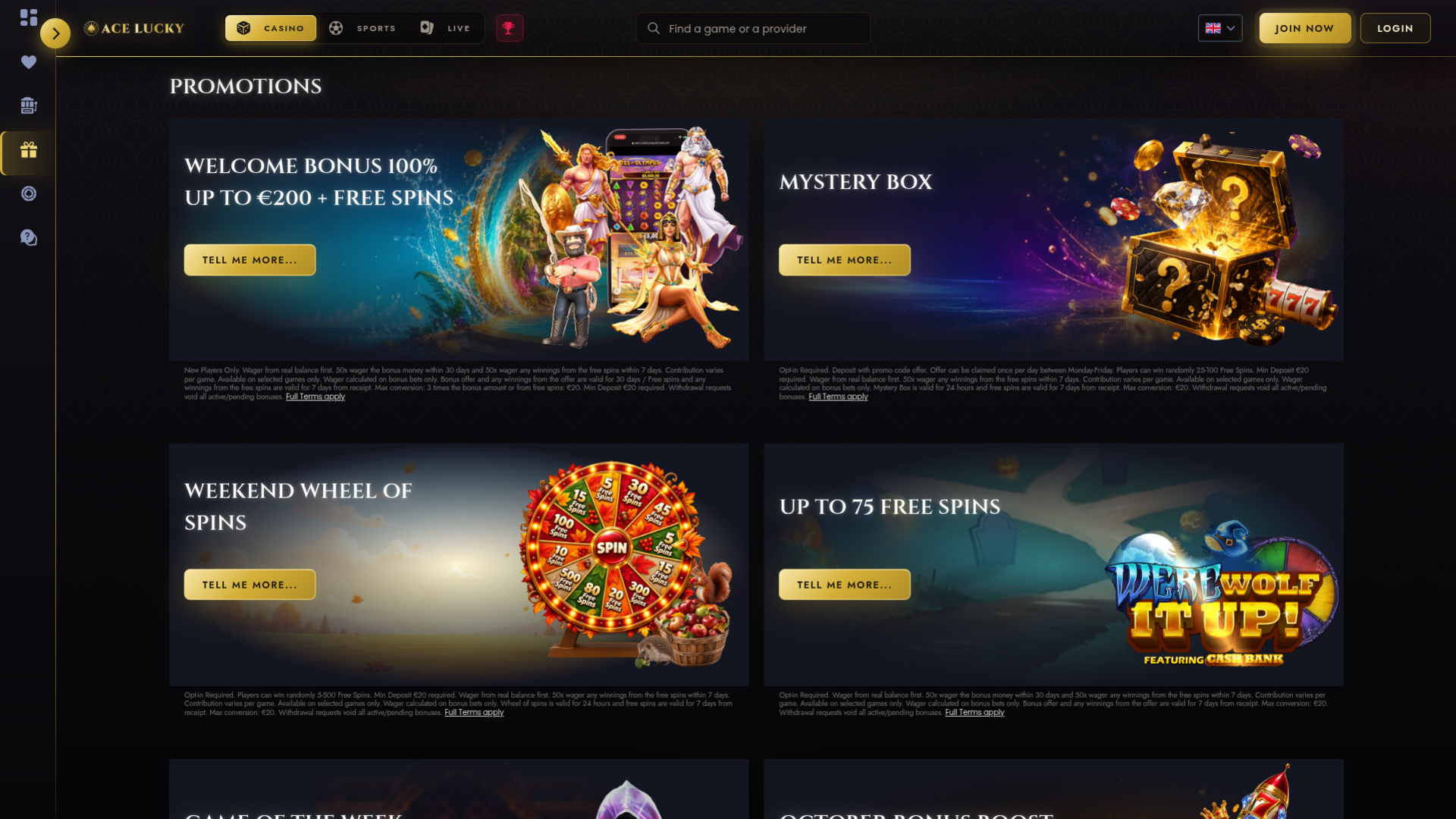 Promotions Ace Lucky Casino sur ordinateur