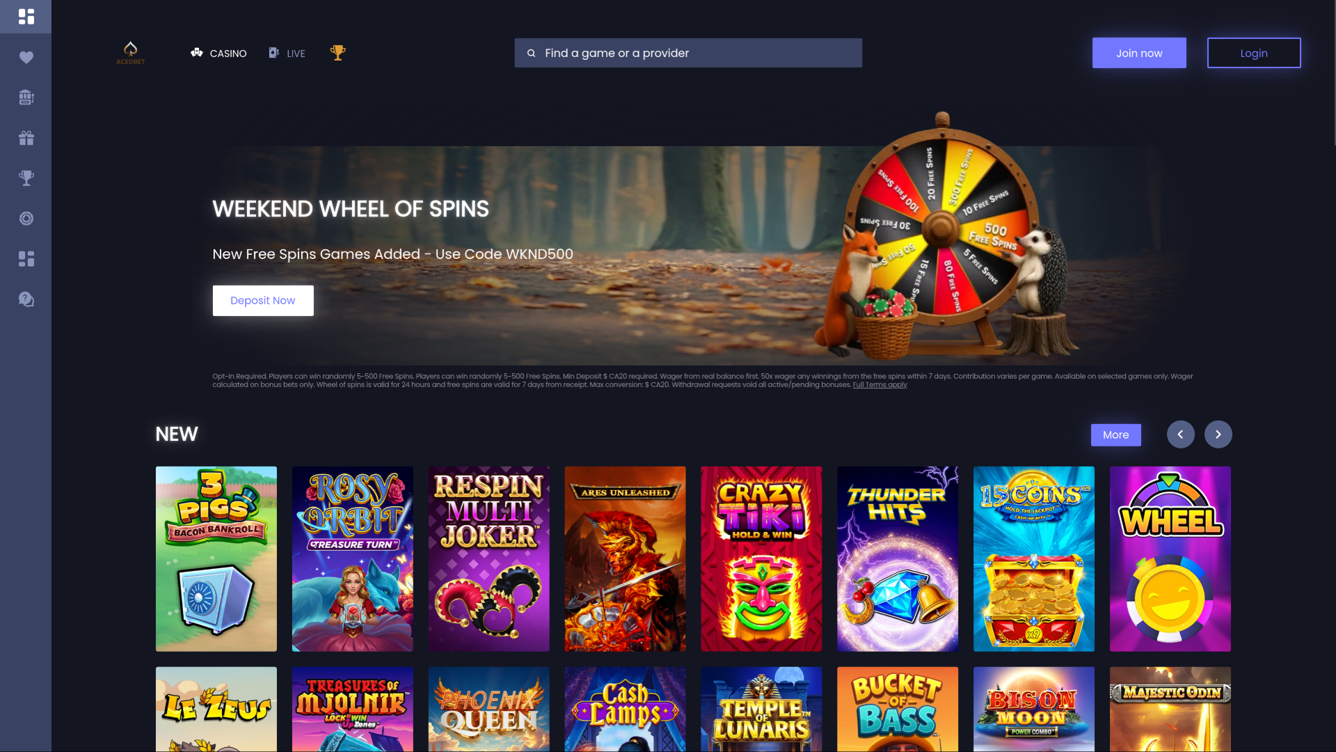 Page d'accueil de bureau d'Aced Bet Casino