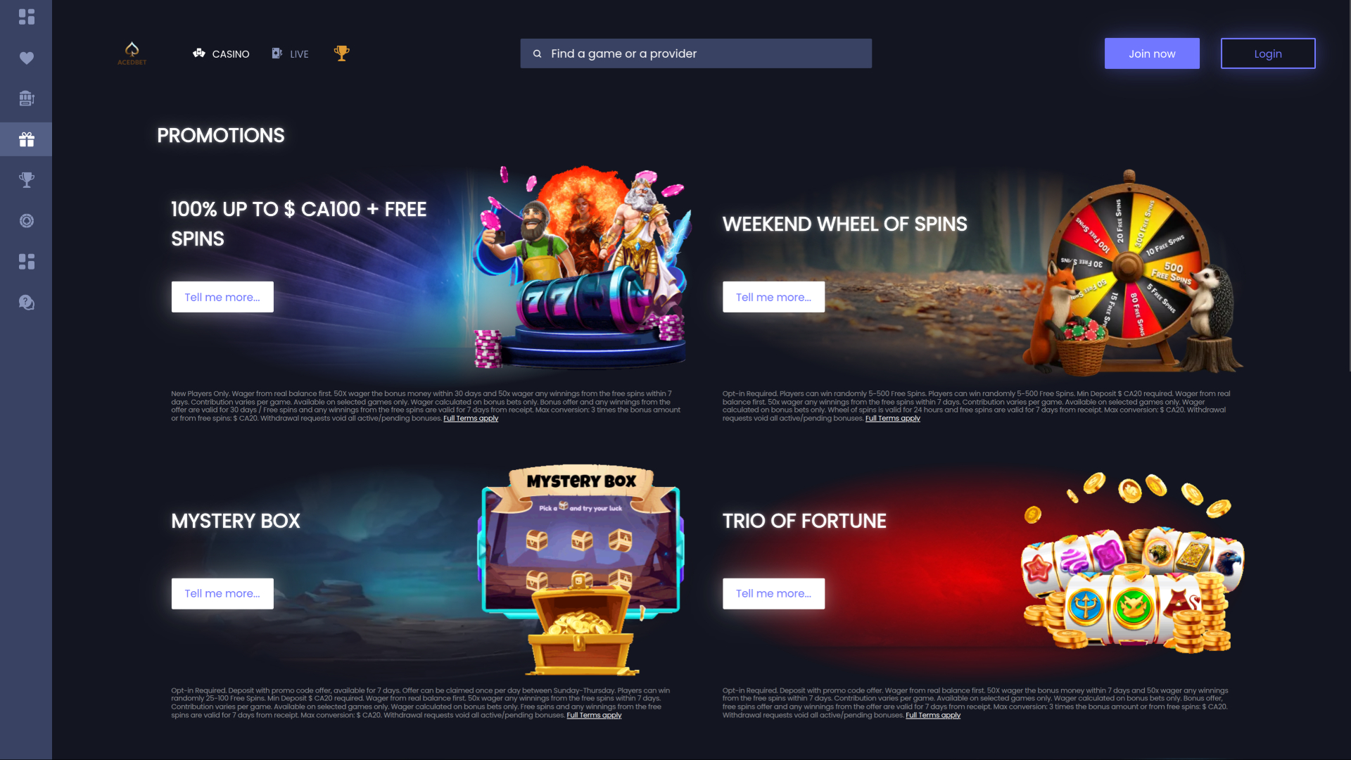 Promotions de bureau d'Aced Bet Casino