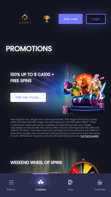 Promotions mobiles d'Aced Bet Casino