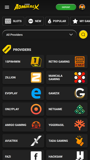 Développeurs de jeux de casino Admiral X pour mobile